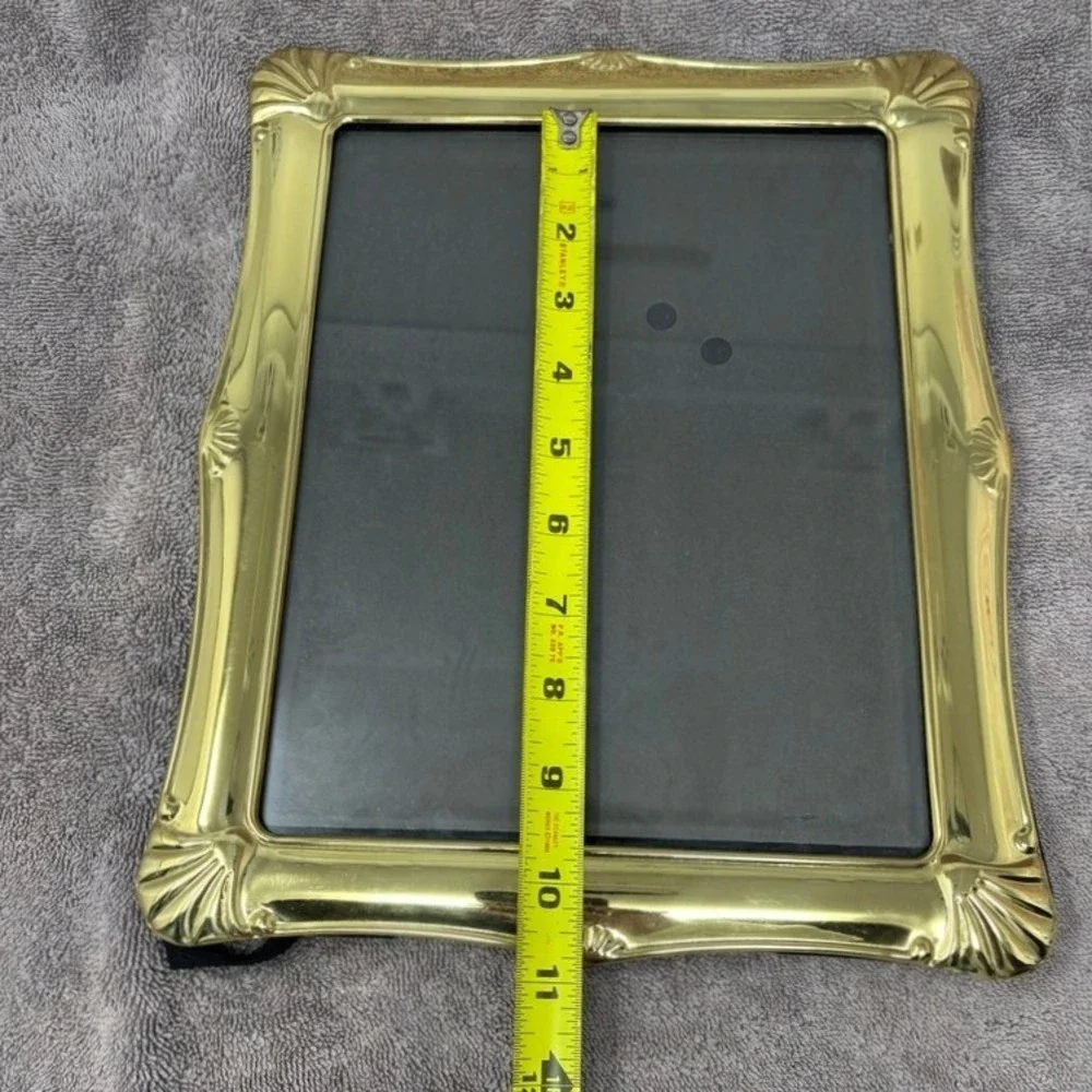Vintage Brass 8x10 Picture Frame Ornate Polished Gold Tone Shell Detail Tabletop